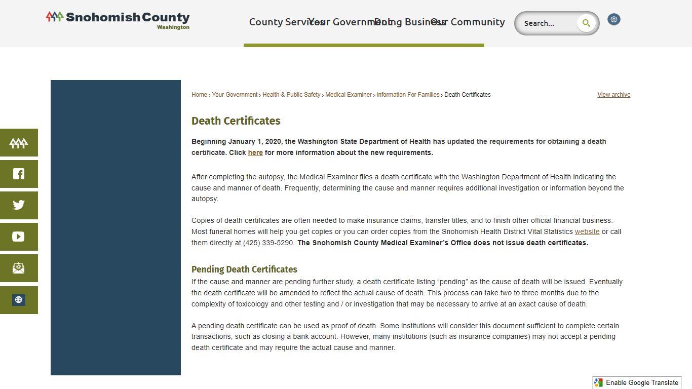 Death Certificates | Snohomish County, WA - Official Website