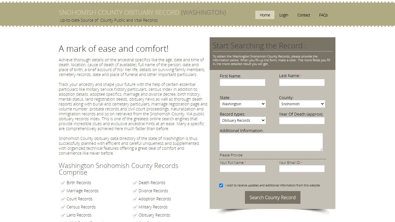 Snohomish County, Washington Obituary Death Notice Index